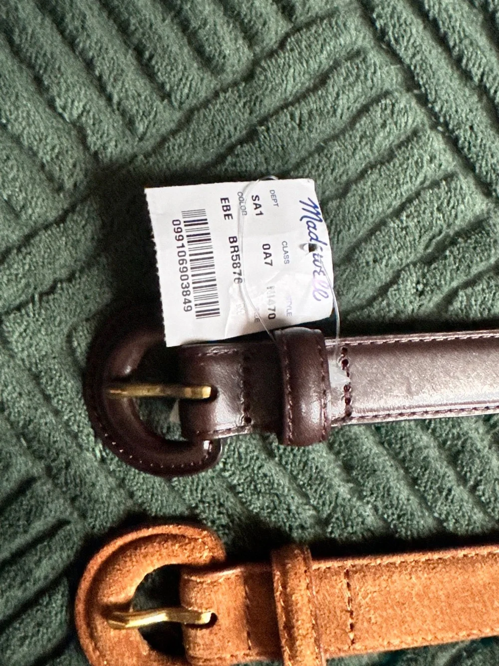 Madewell Double Belt Set — Plum Leather & Rust Suede